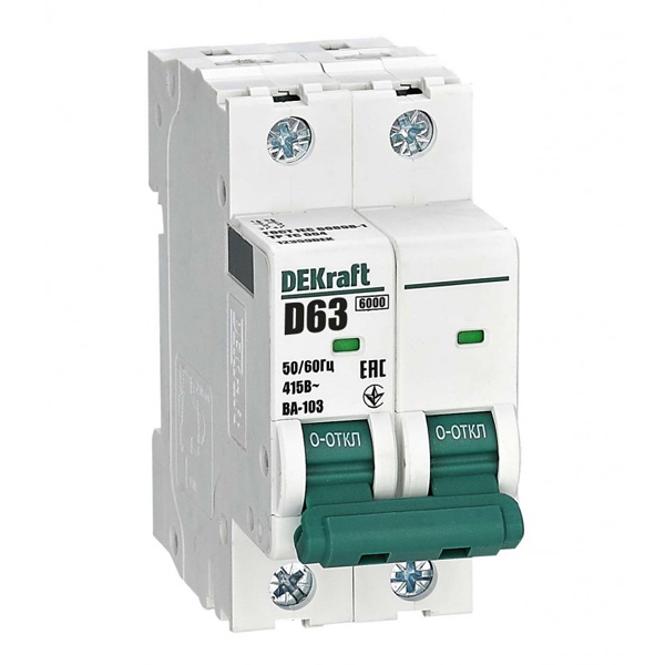 Автоматический выключатель DEKraft 2-полюсный ВА-103 D63 2Р 6кА (автомат электрический)