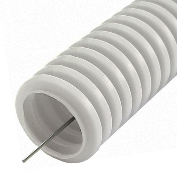 Труба гофрированная ПНД 32 мм лёгкая без галогена серая с протяжкой [упак.25м] Ecoplast (гофра для кабеля)