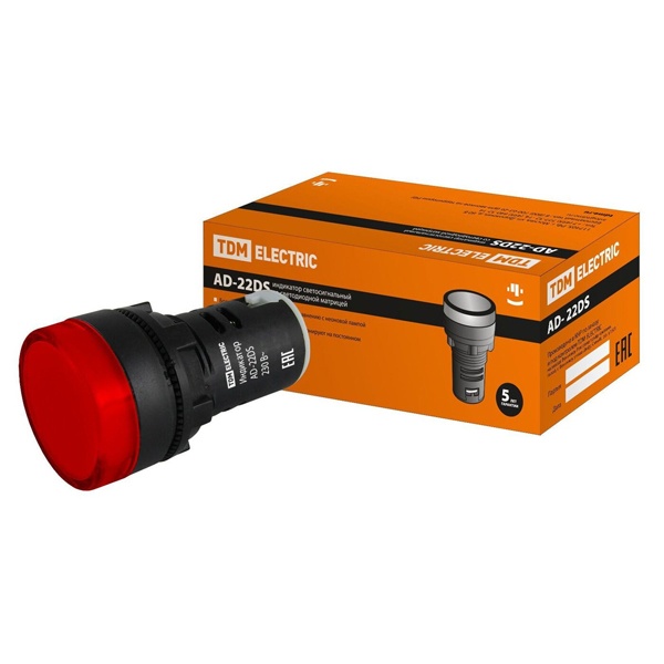 Лампа TDM AD-22DS(LED)матрица d22мм красный 230В