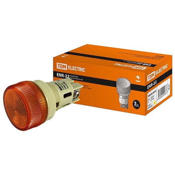 Лампа TDM ENR-22 сигнальная d22мм желтый неон/230В цилиндр