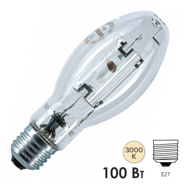 Лампа металлогалогенная SYLVANIA HSI-M 100W/CL/WDL Е27 3000К 8500lm прозрач ±360° (МГЛ)