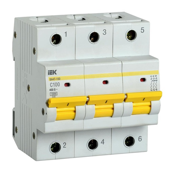 Автоматический выключатель ВА47-150 3Р 100А 15кА характеристика С ИЭК (автомат электрический)