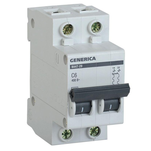 Автоматический выключатель GENERICA ВА 47-29 2Р 6А 4,5кА характеристика С ИЭК (автомат электрический)