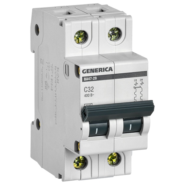 Автоматический выключатель GENERICA ВА 47-29 2Р 32А 4,5кА характеристика С ИЭК (автомат электрический)
