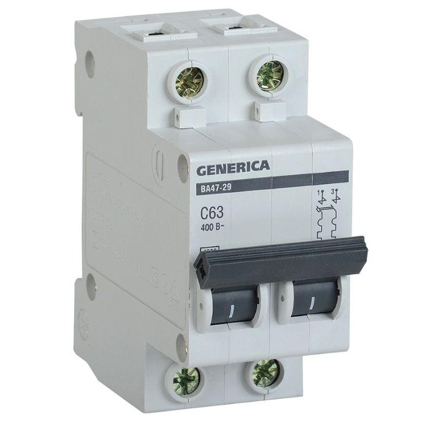 Автоматический выключатель GENERICA ВА 47-29 2Р 63А 4,5кА характеристика С ИЭК (автомат электрический)