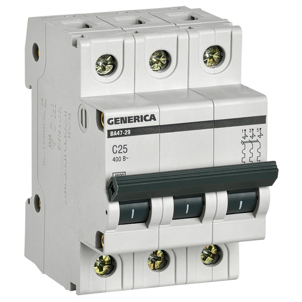 Автоматический выключатель GENERICA ВА 47-29 3Р 25А 4,5кА характеристика С ИЭК (автомат электрический)