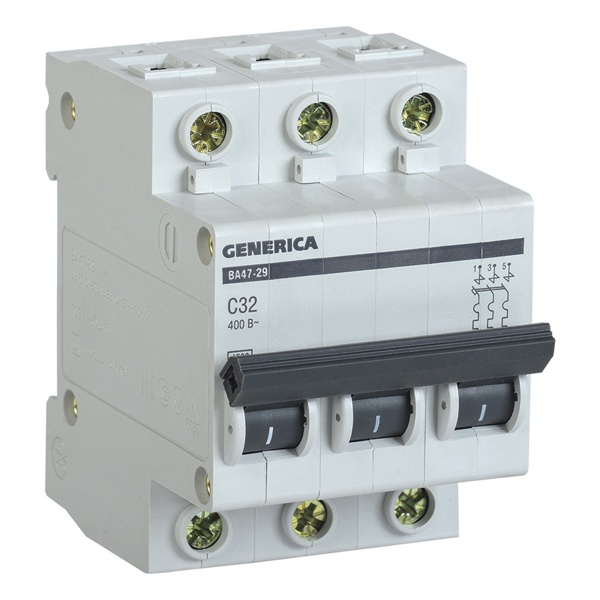 Автоматический выключатель GENERICA ВА 47-29 3Р 32А 4,5кА характеристика С ИЭК (автомат электрический)
