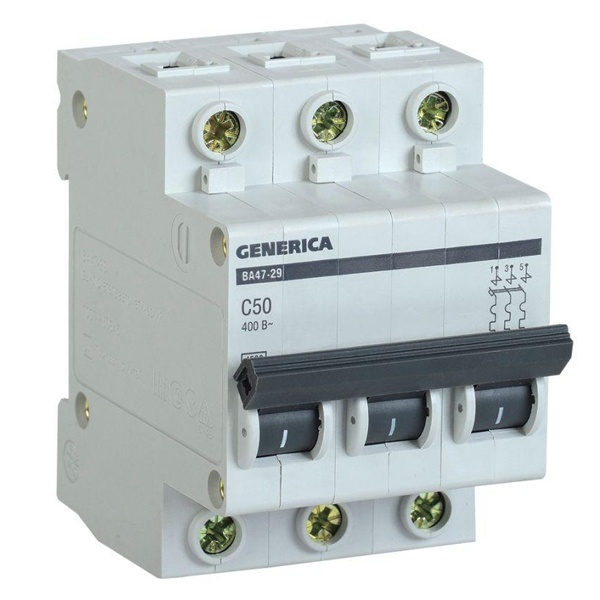 Автоматический выключатель GENERICA ВА 47-29 3Р 50А 4,5кА характеристика С ИЭК (автомат электрический)
