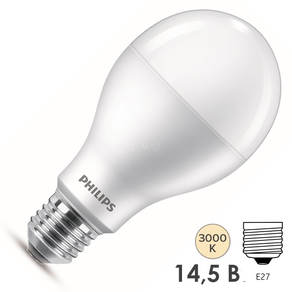 Лампа светодиодная Philips LEDBulb A67 14,5W (120W) E27 3000K 220V 1650lm 68x132mm теплый белый свет