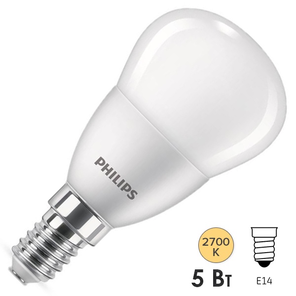 Лампа светодиодная шарик Philips Ecohome LED Lustre P45 5W 827 230V E14 FR 500lm