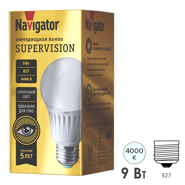 Лампа светодиодная Navigator 80 549 NLL-A60-9-230-4K-E27-FR-SV 9W 4000K 900lm 230V белый свет