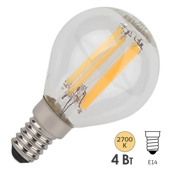 Лампа филаментная шарик Osram LED STAR CL P40 4W/827 470Lm E14 Filament 230V