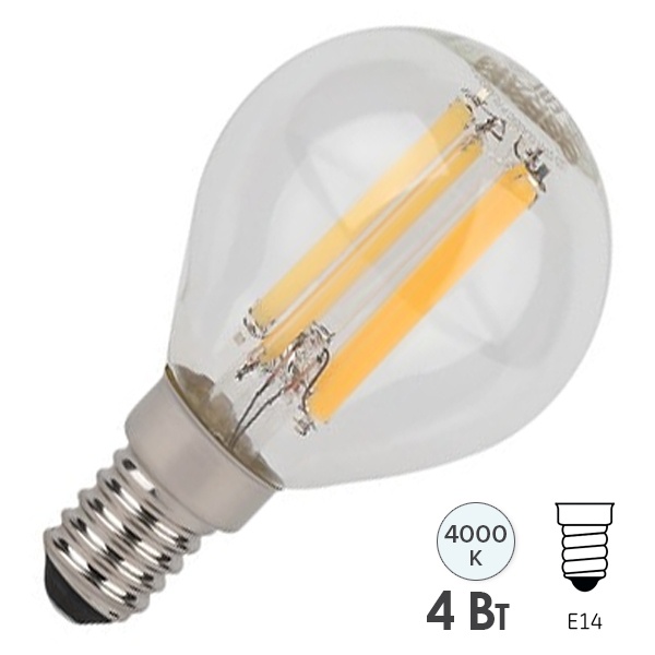 Лампа филаментная шарик Osram LED STAR CL P40 4W/840 470Lm E14 Filament 230V