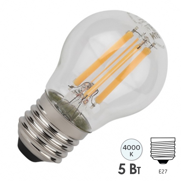 Лампа филаментная шарик Osram LED STAR CL P60 5W/840 600Lm E27 Filament 230V