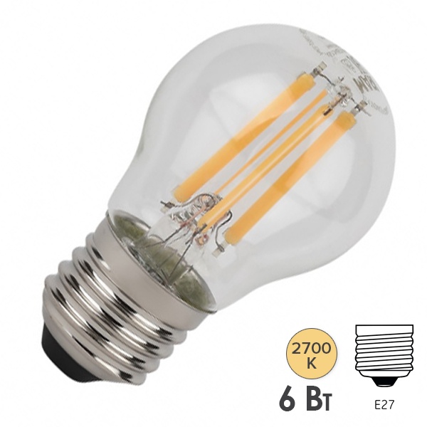 Лампа филаментная шарик Osram LED STAR CL P75 6W/827 806Lm E27 Filament 230V