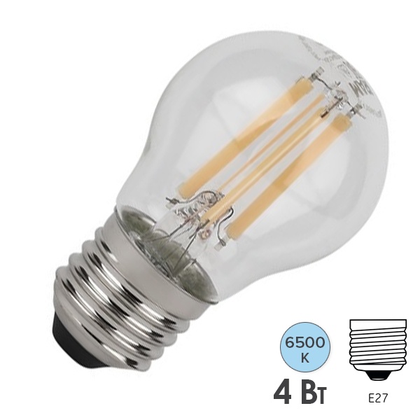 Лампа филаментная шарик Osram LED STAR CL P40 4W/865 470Lm E27 Filament 230V