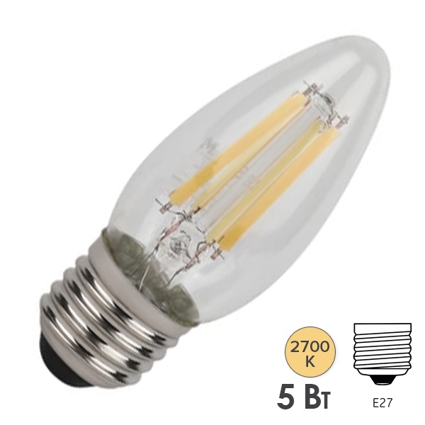 Лампа филаментная свеча Osram LED STAR CL B60 5W/827 600Lm E27 Filament 230V