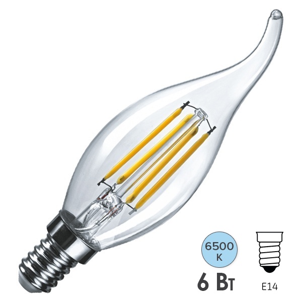 Лампа филаментная светодиодная свеча на ветру Osram LED STAR CL BA75 6W/865 806Lm E14 Filament 230V