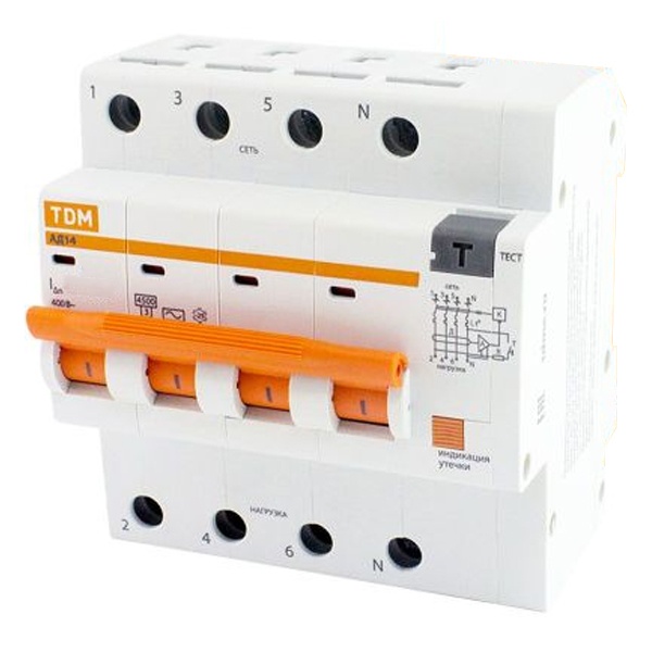 Дифференциальный автомат 4П С16А 10мА тип АС трехфазный электронный 4,5кА АД14 TDM (дифавтомат, АВДТ)