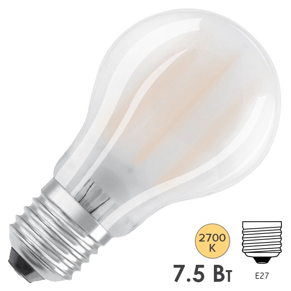 Лампа филаментная Osram LED SUPERISTAR PLUS CLASSIC A 7.5W/927 (75W) FR 230V E27 DIM 1055Lm Filament