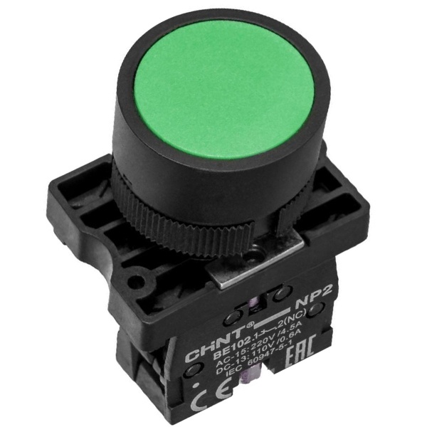 Кнопка управления NP2-EA35 без подсветки зеленая 1НО+1НЗ d22мм IP40 CHINT