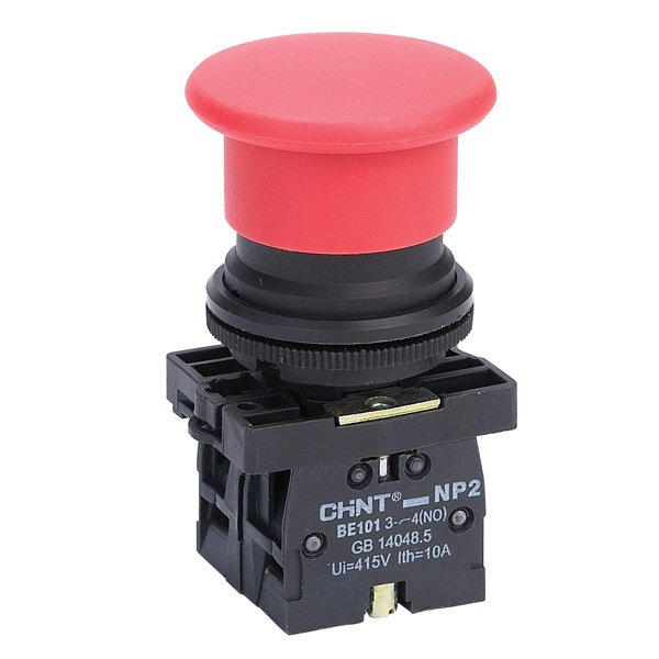 Кнопка управления Грибок с самовозвратом NP2-EC42 без подсветки красная 1НЗ d22mm IP40 CHINT