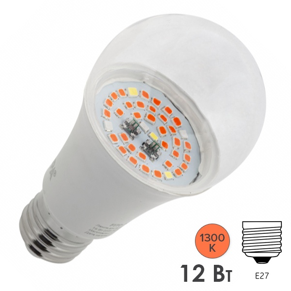Лампа светодиодная для растений рассады ЭРА FITO-12W-RB-E27 12W 220V E27 RB d60х120mm 264866