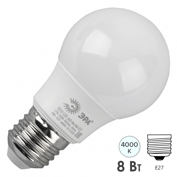 Лампа светодиодная груша ЭРА RED LINE LED A55 8W 840 E27 R белый свет (5056396290179)