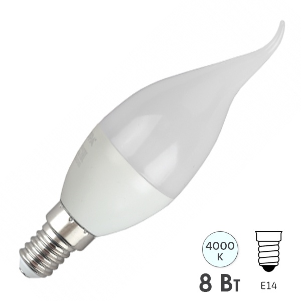 Лампа светодиодная свеча на ветру ЭРА RED LINE LED BXS 8W 840 E14 R белый свет (5056396284215)
