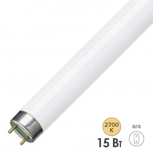 Люминесцентная линейная лампа T8 L 15W/827 2700K LUMILUX RUS G13 438mm СМ Osram