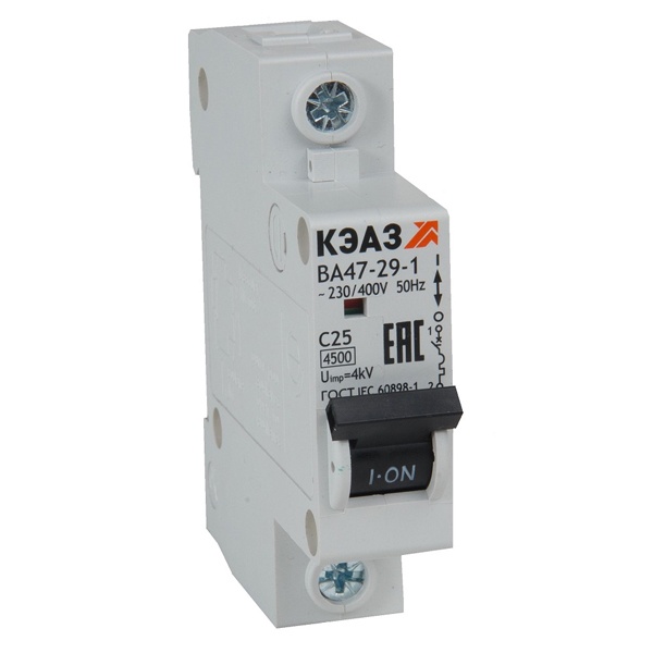 Автоматический выключатель ВА47-29 1Р 10А 4,5кА характеристика C (ВА47-29-1C10-УХЛ3) КЭАЗ (автомат электрический)