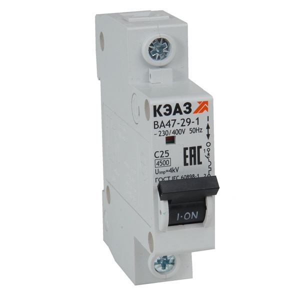 Автоматический выключатель ВА47-29 1Р 10А 4,5кА характеристика B (ВА47-29-1B10-УХЛ3) КЭАЗ (автомат электрический)