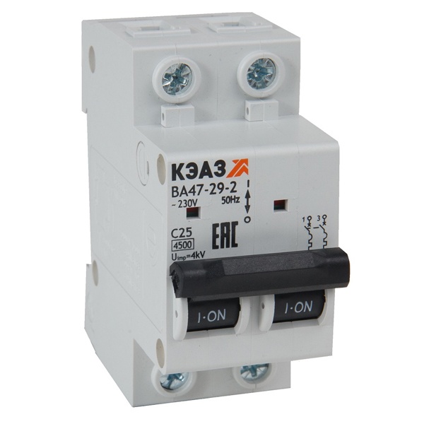 Автоматический выключатель ВА47-29 2Р 6А 4,5кА характеристика B (ВА47-29-2B6-УХЛ3) КЭАЗ (автомат электрический)