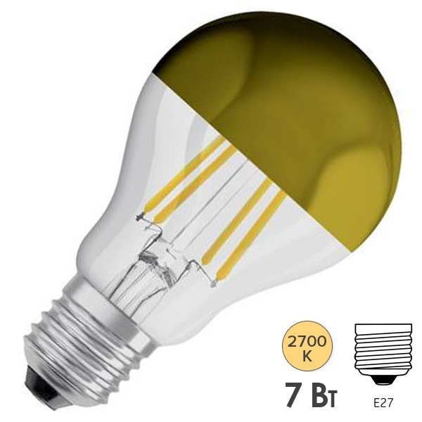 Лампа светодиодная Osram CL A MIRROR G 7W/827 230V FIL E27 650Lm d60x105mm золотое покрытие