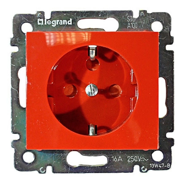 Розетка Legrand Valena с заземлением с блокировкой красная (необходим ключ 50299)