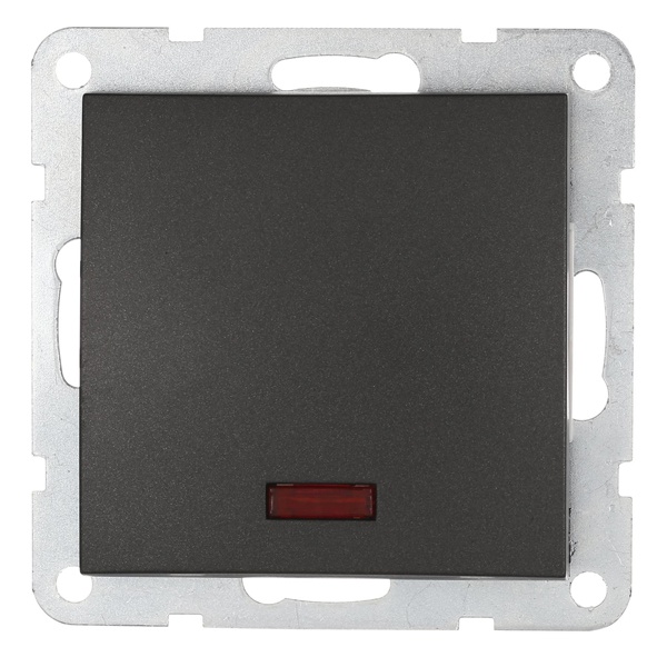 Выключатель 1-клавишный, c индикатором (схема 1L) 16 A, 250 B Экопласт LK60, черный бархат