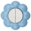 Выключатель двухклавишный KRANZ HAPPY Цветок скрытой установки, белый/голубой