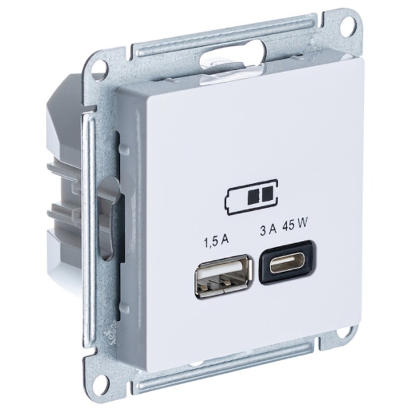 Зарядка USB тип А + тип С 45W высокоскоростная зарядка QC, PD,SE AtlasDesign, белый