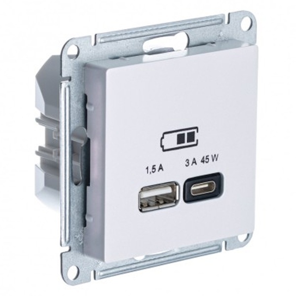 Зарядка USB тип А + тип С 45W высокоскоростная зарядка QC, PD,SE AtlasDesign, жемчуг