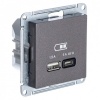 Зарядка USB тип А + тип С 45W высокоскоростная зарядка QC, PD,SE AtlasDesign, мокко