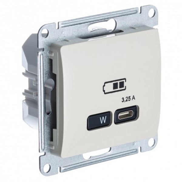 Зарядка USB тип А + тип С 45W высокоскоростная зарядка QC, PD,SE Glossa, бежевый