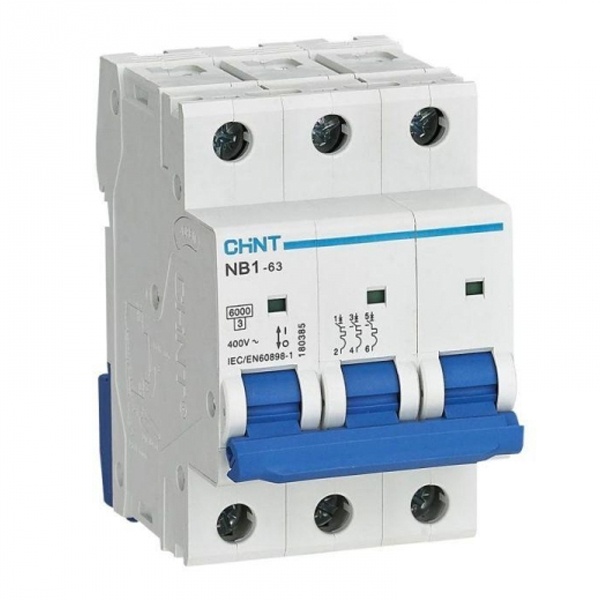 Автоматический выключатель NB1-63 3P 2А 6kA х-ка B (DB) (R) CHINT (автомат электрический)