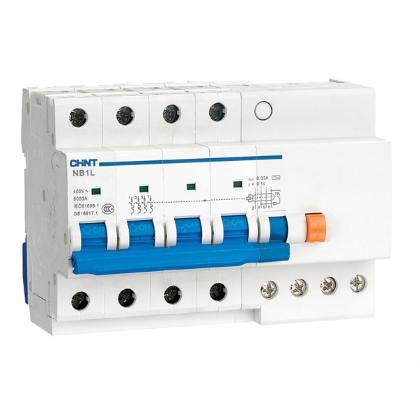 Дифференциальный автомат 4P С63А 300мА тип AC трехфазный электромеханический 6кА NB1L-63 (R) CHINT (дифавтомат, АВДТ)