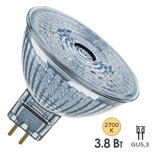 Лампа светодиодная Osram LEDS MR16 35 3,8W/827 36° 12V GU5.3 350Lm стекло
