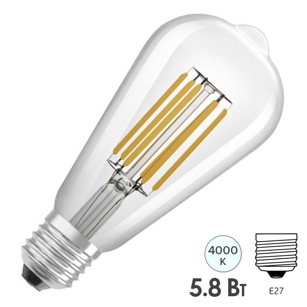 Лампа филаментная капля Osram LSSP EDISON 60 5,8W/940 DIM 230V E27 прозрачная