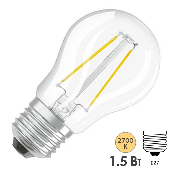 Лампа филаментная шарик Osram LED STAR CL P 1,5W/827 (15W) CL 230V E27 136lm
