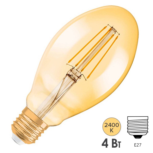 Лампа филаментная капля Osram Vintage 1906 LED OVAL 4W/824 230V GOLD E27