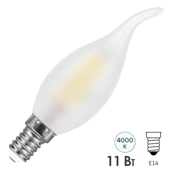Лампа филаментная светодиодная свеча на ветру Feron LB-714 11W 4000K E14