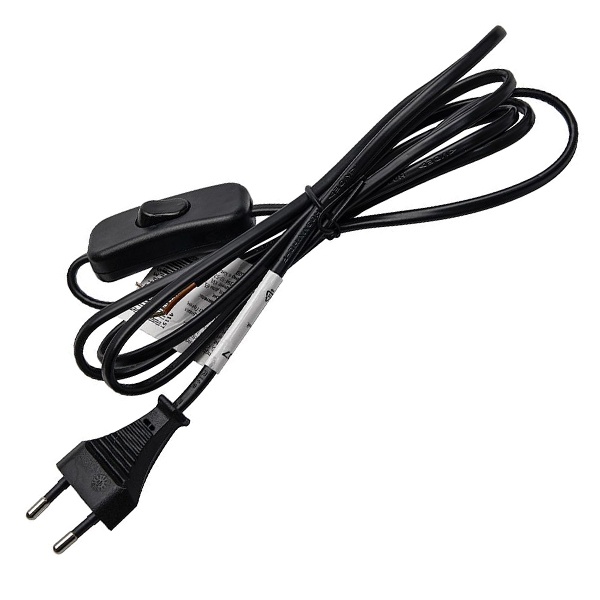 Сетевой шнур с выключателем черный, 230V 2м, DM107