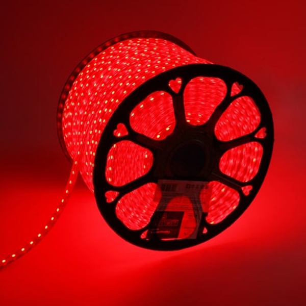 Лента светодиодная LED SMD 5050 60LED/м, красная, 220В IP67 13x8мм 100м